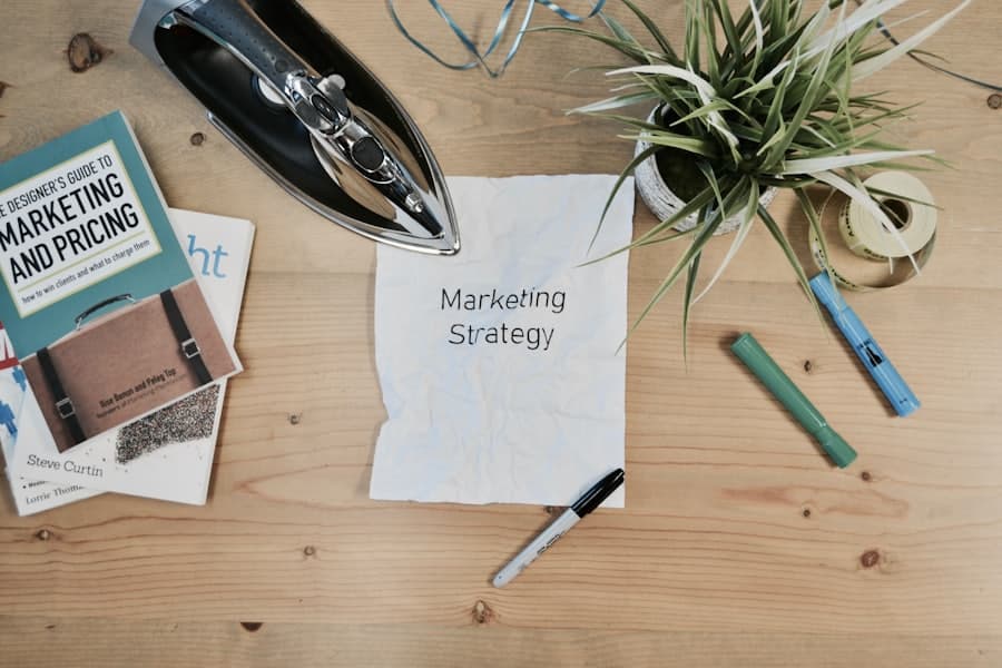 A marketing strategy note on a desk with pens